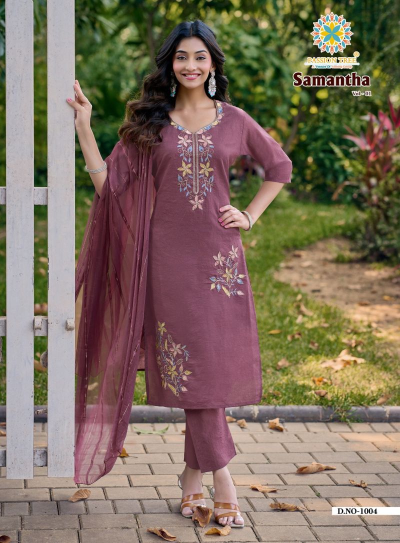 Samantha Vol 1 By Passion Tree Roman Crush Embroidered Kurti With Bottom Dupatta Set — Wholesale Readymade Suit, Vardan Ethnic wholesale from Surat — view 5
