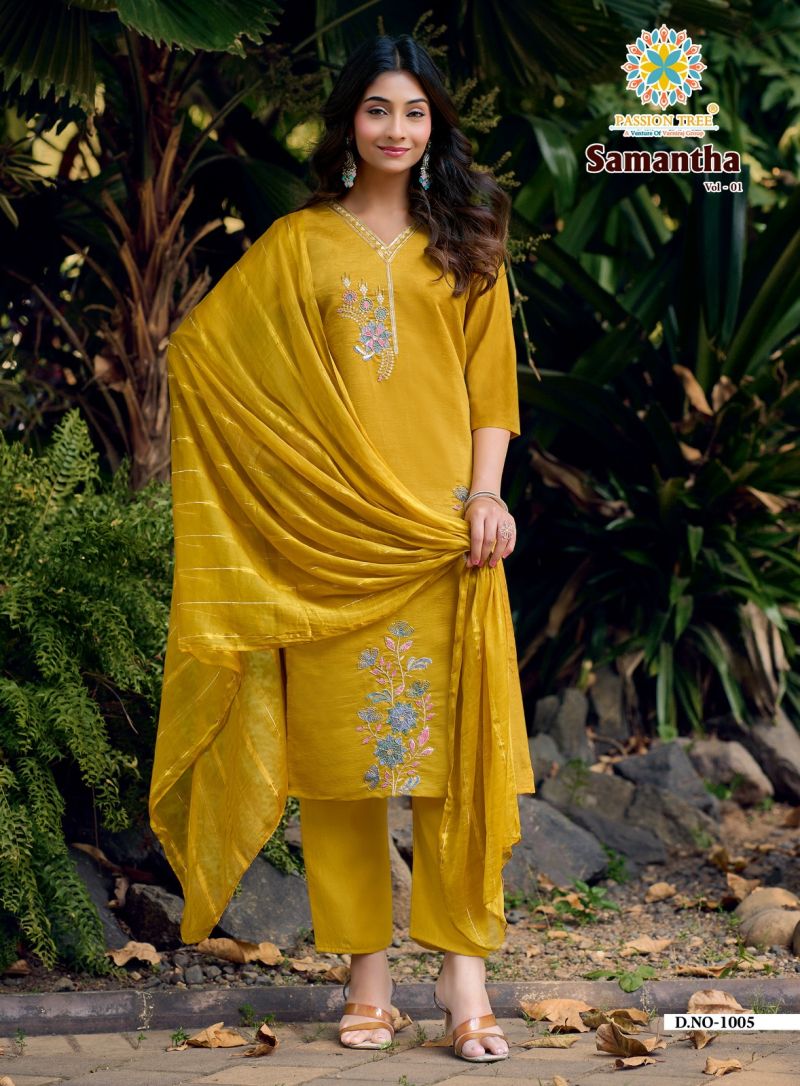 Samantha Vol 1 By Passion Tree Roman Crush Embroidered Kurti With Bottom Dupatta Set — Wholesale Readymade Suit, Vardan Ethnic wholesale from Surat — view 6