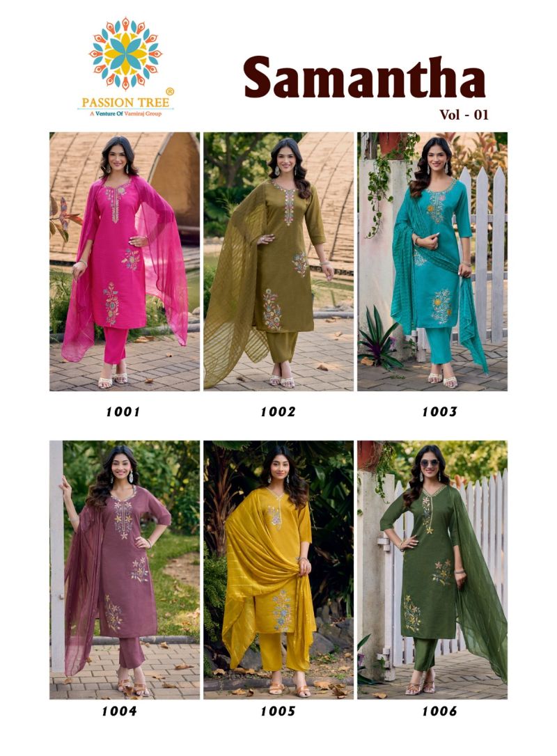 Samantha Vol 1 By Passion Tree Roman Crush Embroidered Kurti With Bottom Dupatta Set — Wholesale Readymade Suit, Vardan Ethnic wholesale from Surat — view 8