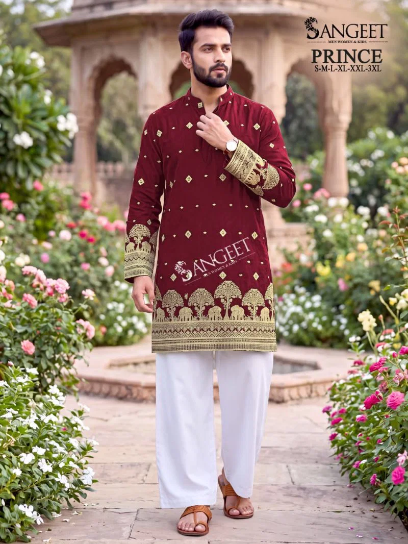 Sangeet Prince Crush Embroidered Sequence Work Men’s Kurta Collection