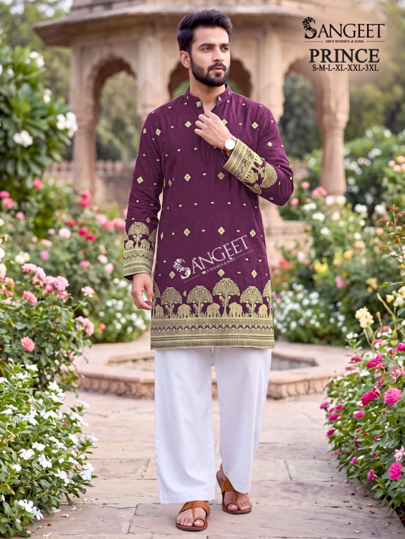 Sangeet Prince Crush Embroidered Sequence Work Men’s Kurta Collection — Men's Wear, Outluk wholesale from Surat — view 5