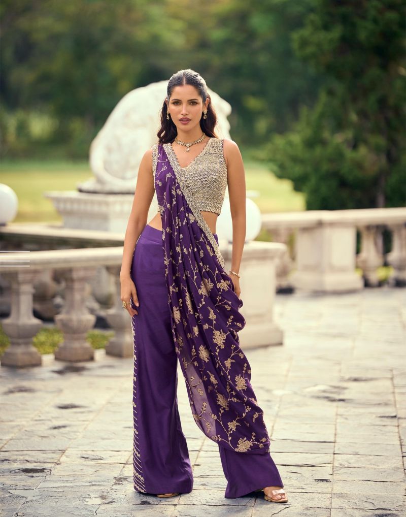 Sayuri Pankudi Viscose Jacquard Silk Embroidered Designer Indo Western Set Wholesale