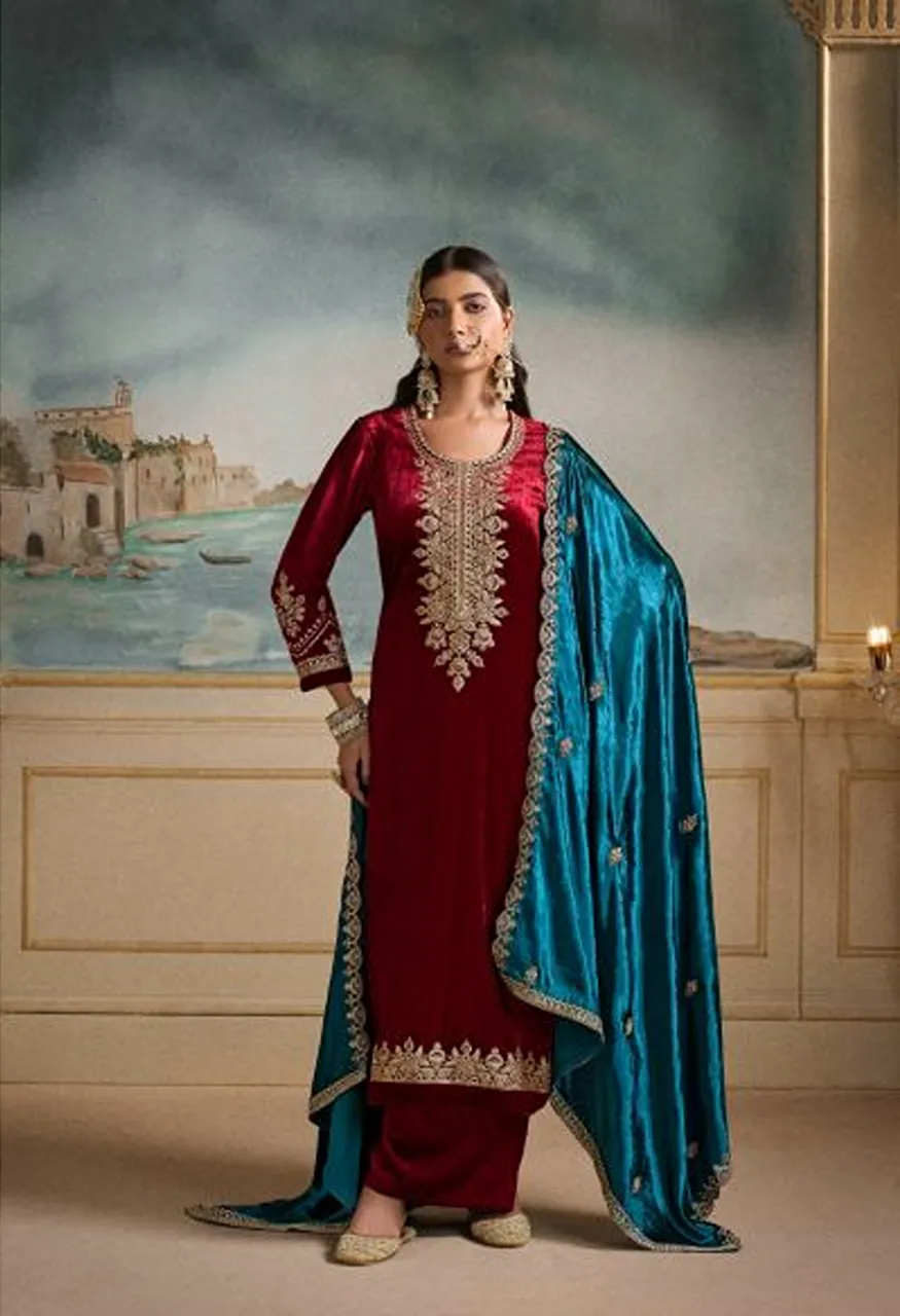 Shiddat Nooree 103 Viscose Velvet Embroidered Designer Salwar Kameez with Sequence & Thread Work