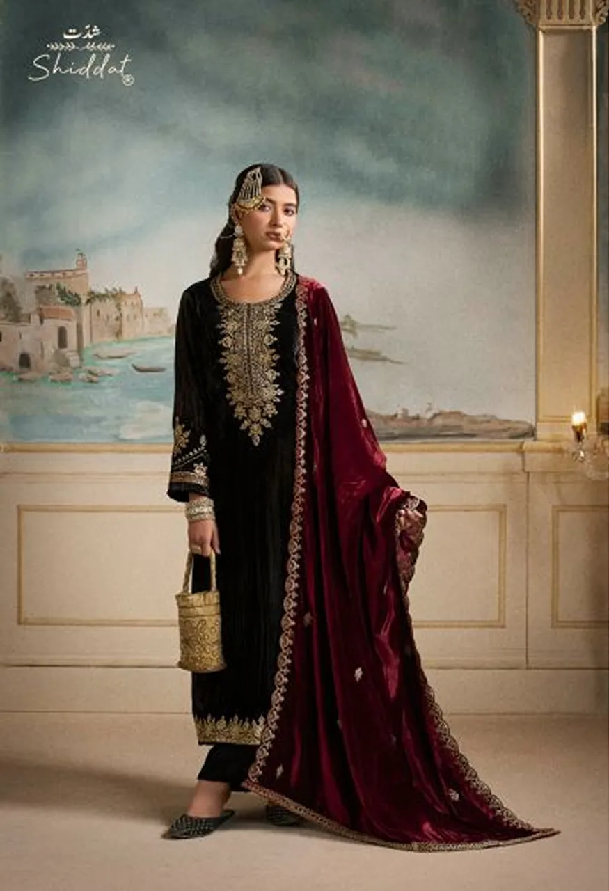Shiddat Nooree 103 Viscose Velvet Embroidered Designer Salwar Kameez with Sequence & Thread Work — Wholesale Salwar Suits, Shiddat wholesale from Surat — Photo 4