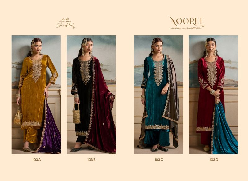 Shiddat Nooree 103 Viscose Velvet Embroidered Designer Salwar Kameez with Sequence & Thread Work — Wholesale Salwar Suits, Shiddat wholesale from Surat — Photo 5