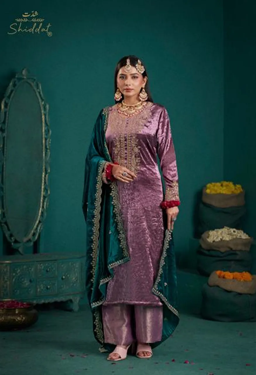 Shiddat Zareen 102 Viscose Velvet Embroidered Designer Salwar Kameez with Sequence Work — Wholesale Salwar Suits, Shiddat wholesale from Surat — Photo 2