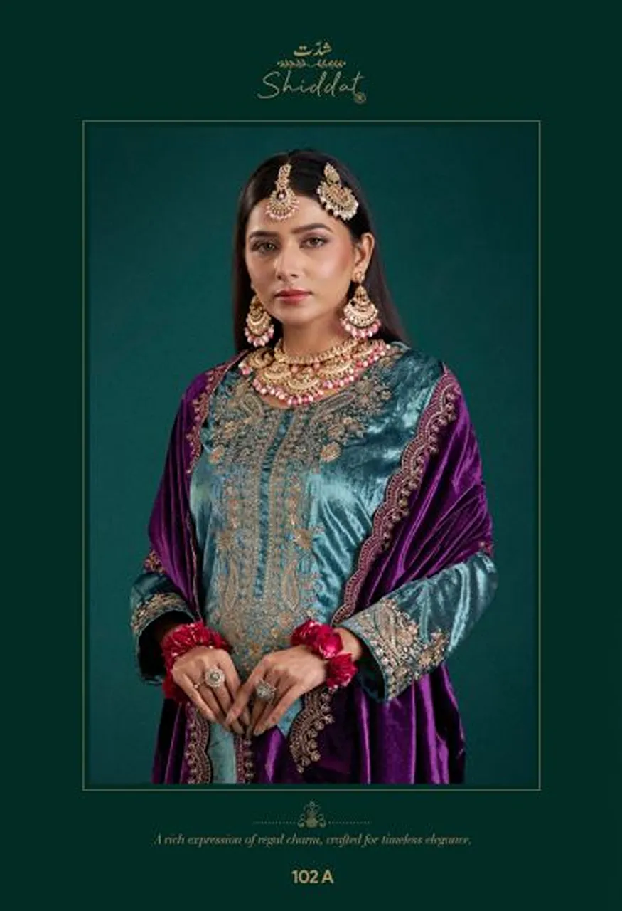 Shiddat Zareen 102 Viscose Velvet Embroidered Designer Salwar Kameez with Sequence Work