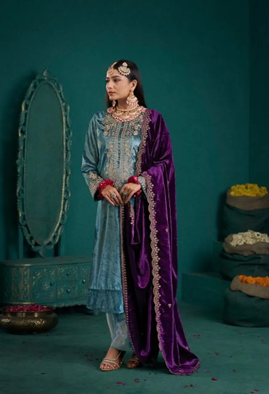 Shiddat Zareen 102 Viscose Velvet Embroidered Designer Salwar Kameez with Sequence Work — Wholesale Salwar Suits, Shiddat wholesale from Surat — Photo 5