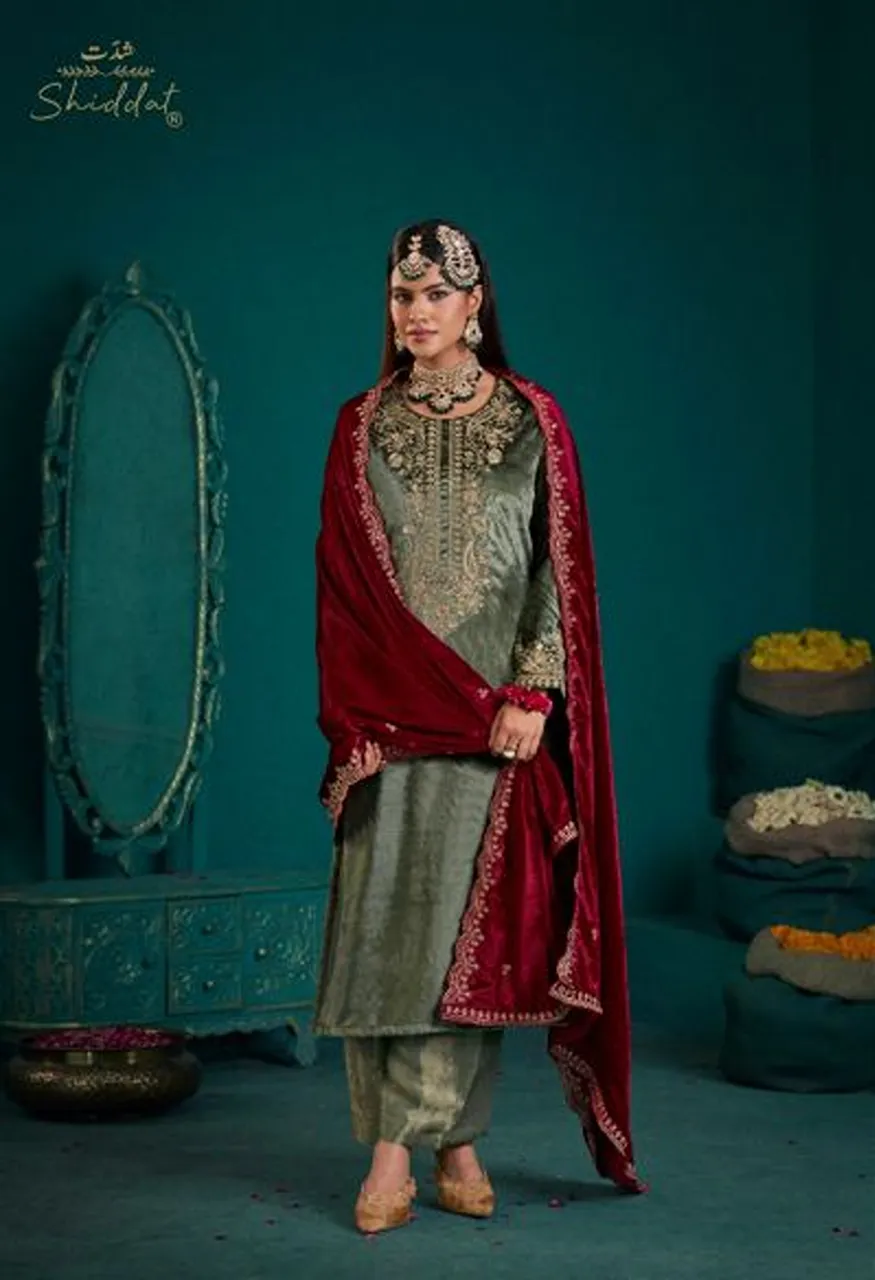 Shiddat Zareen 102 Viscose Velvet Embroidered Designer Salwar Kameez with Sequence Work — Wholesale Salwar Suits, Shiddat wholesale from Surat — Photo 4