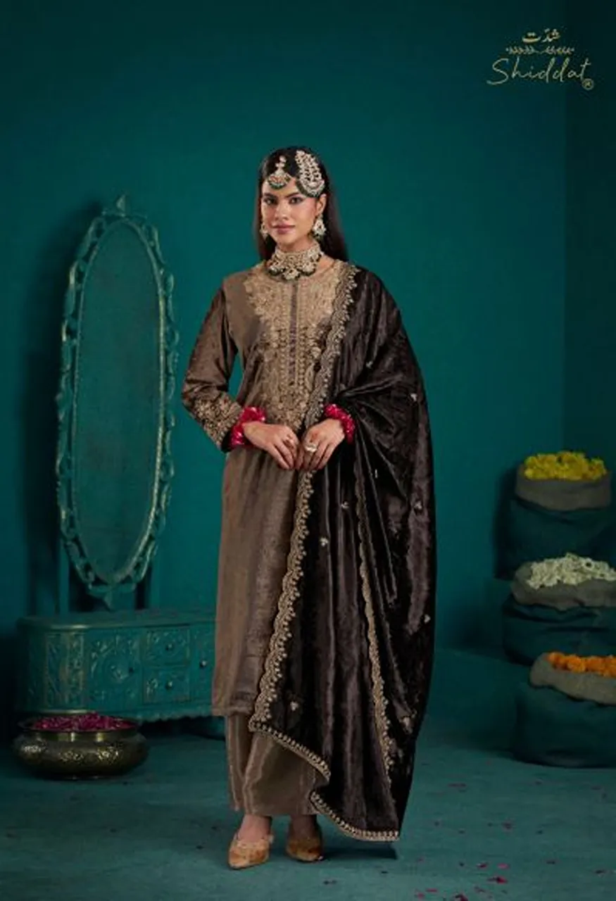 Shiddat Zareen 102 Viscose Velvet Embroidered Designer Salwar Kameez with Sequence Work — Wholesale Salwar Suits, Shiddat wholesale from Surat — Photo 3
