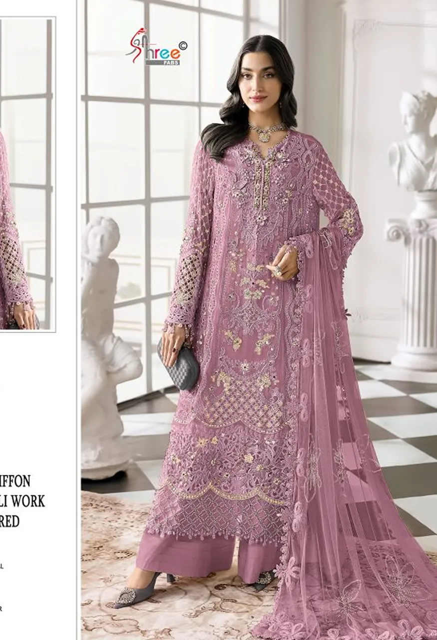 Shree Fabs SF 5664 A to D Chiffon Embroidered Salwar Kameez – Wholesale Collection — Wholesale Salwar Suits, Shree Fabs wholesale from Surat — view 4