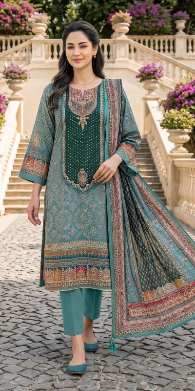 Shree Kt 416 A To E Viscose Maslin Digital Print Handwork Salwar Kameez — Wholesale Pakistani Suits, Vardan Ethnic wholesale from Surat — view 2