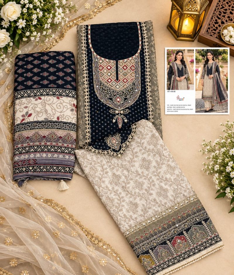 Shree Kt 416 A To E Viscose Maslin Digital Print Handwork Salwar Kameez — Wholesale Pakistani Suits, Vardan Ethnic wholesale from Surat — view 8
