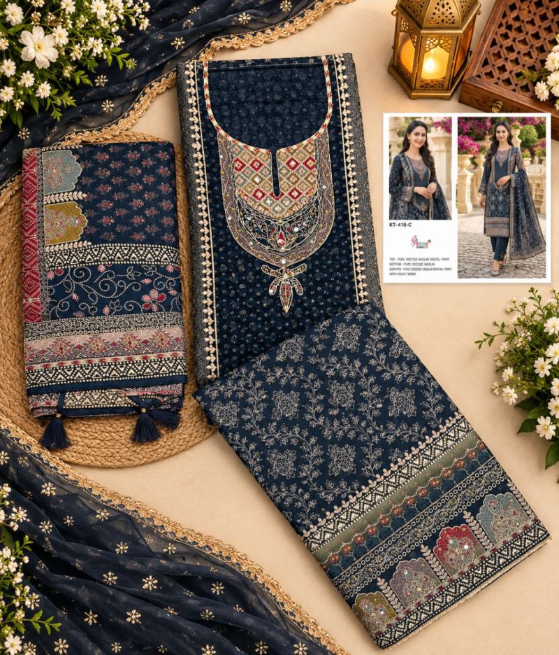 Shree Kt 416 A To E Viscose Maslin Digital Print Handwork Salwar Kameez — Wholesale Pakistani Suits, Vardan Ethnic wholesale from Surat — view 10