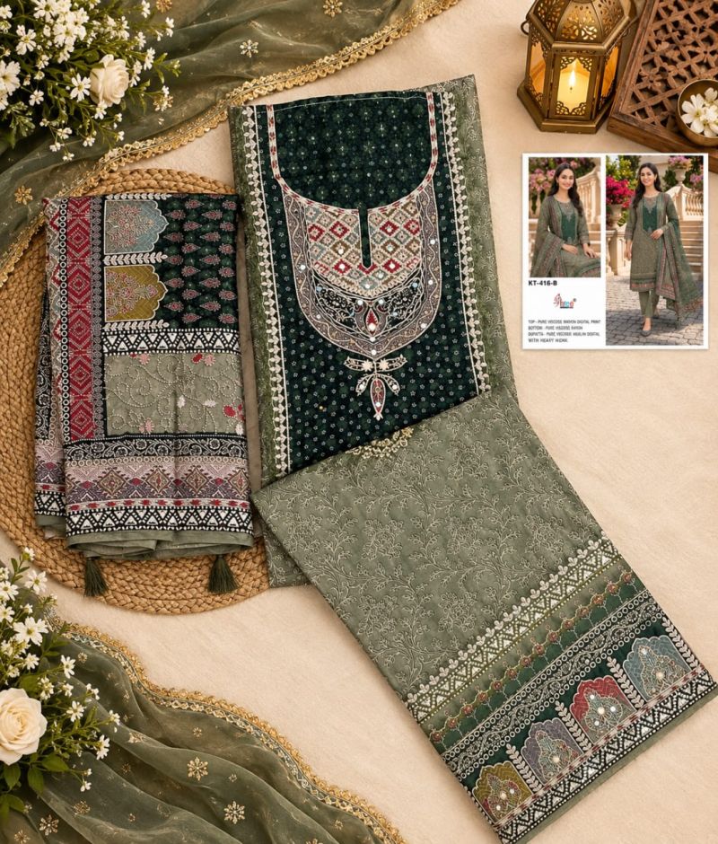 Shree Kt 416 A To E Viscose Maslin Digital Print Handwork Salwar Kameez — Wholesale Pakistani Suits, Vardan Ethnic wholesale from Surat — view 11