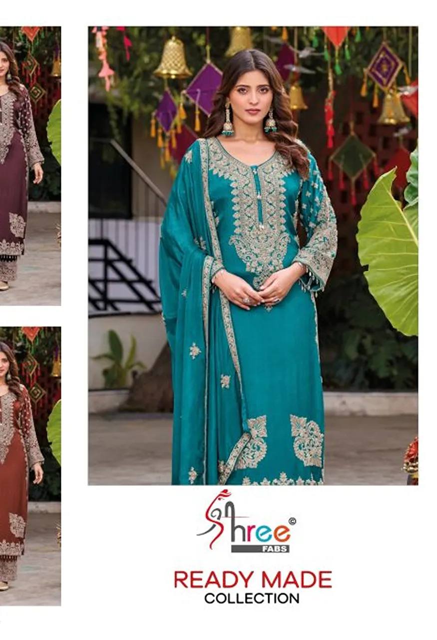 Shree SR 2727 Readymade Viscose Tissue Salwar Kameez With Chinon Dupatta