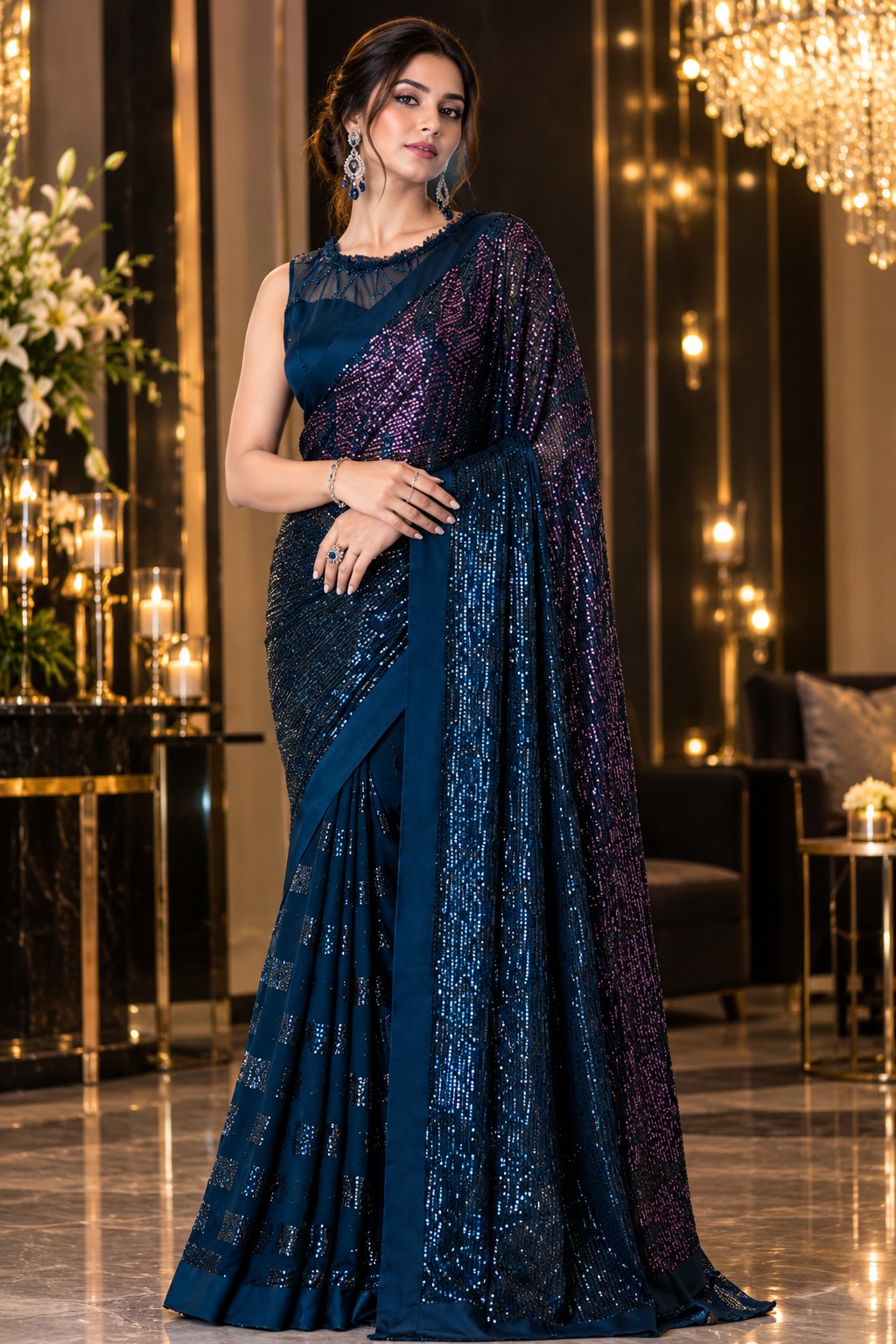SL Sparkle Georgette Silk Sequins Work Saree with Fancy Blouse — Wholesale Sarees, Vardan Ethnic wholesale from Surat — Photo 3