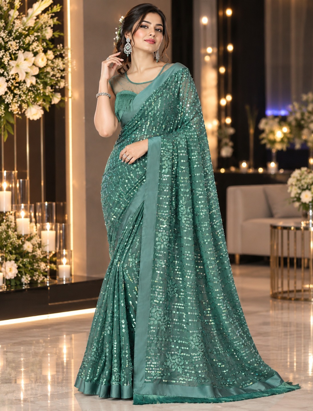 SL Sparkle Georgette Silk Sequins Work Saree with Fancy Blouse — Wholesale Sarees, Vardan Ethnic wholesale from Surat — Photo 5