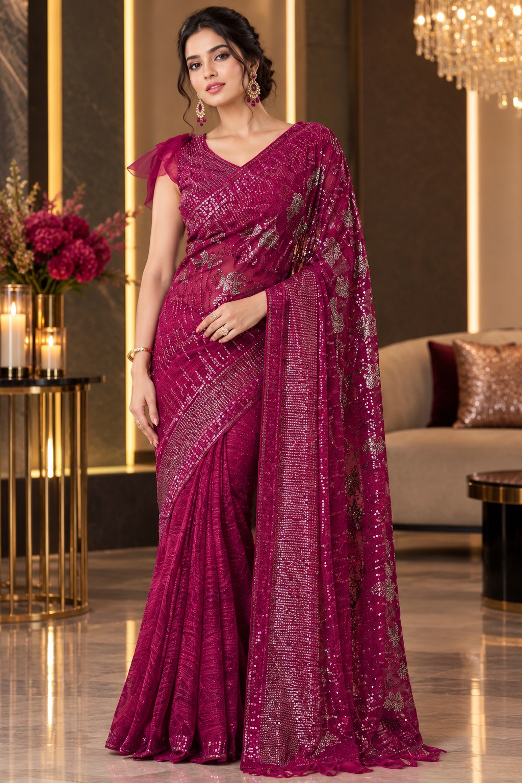 SL Sparkle Georgette Silk Sequins Work Saree with Fancy Blouse