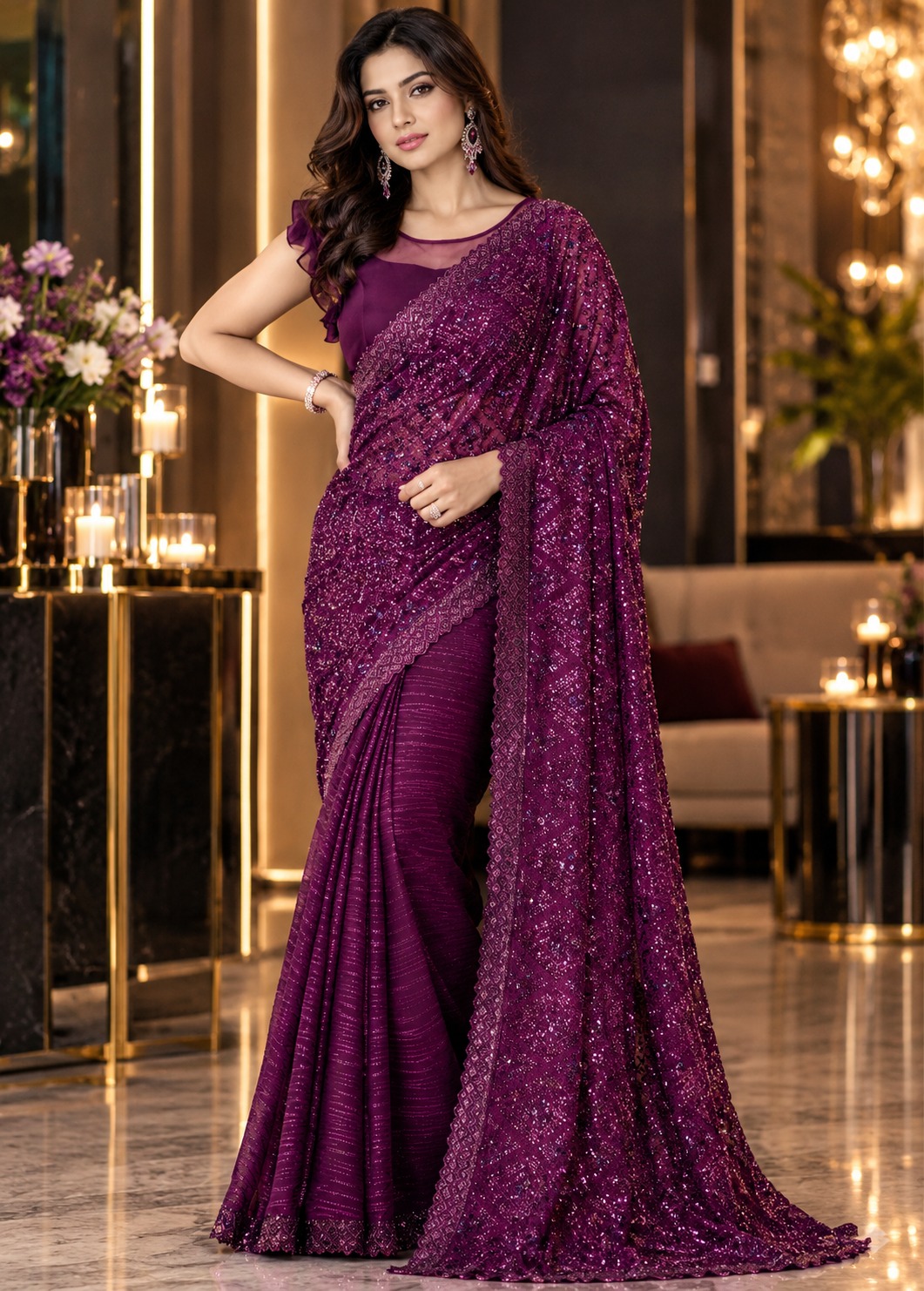 SL Sparkle Georgette Silk Sequins Work Saree with Fancy Blouse — Wholesale Sarees, Vardan Ethnic wholesale from Surat — Photo 11