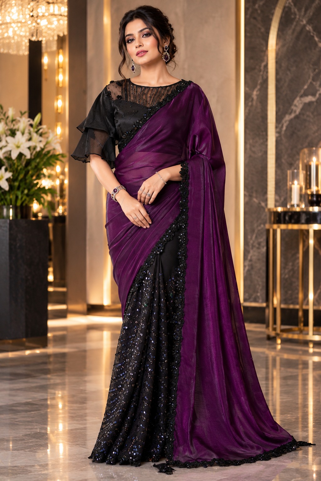 SL Sparkle Georgette Silk Sequins Work Saree with Fancy Blouse — Wholesale Sarees, Vardan Ethnic wholesale from Surat — Photo 9