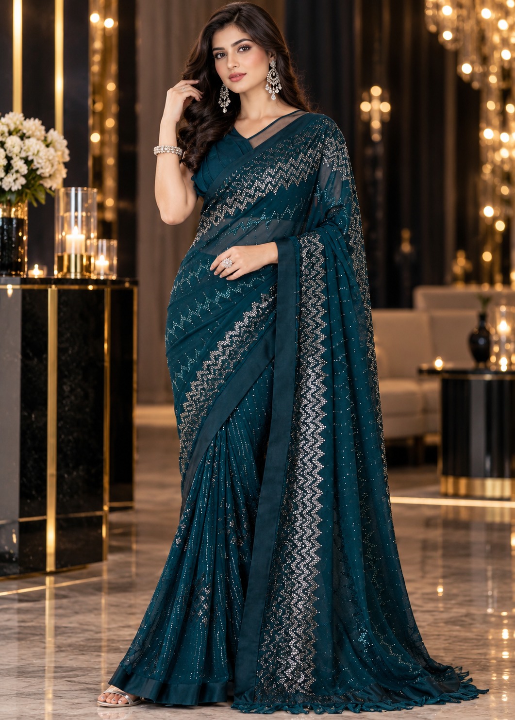SL Sparkle Georgette Silk Sequins Work Saree with Fancy Blouse — Wholesale Sarees, Vardan Ethnic wholesale from Surat — Photo 8