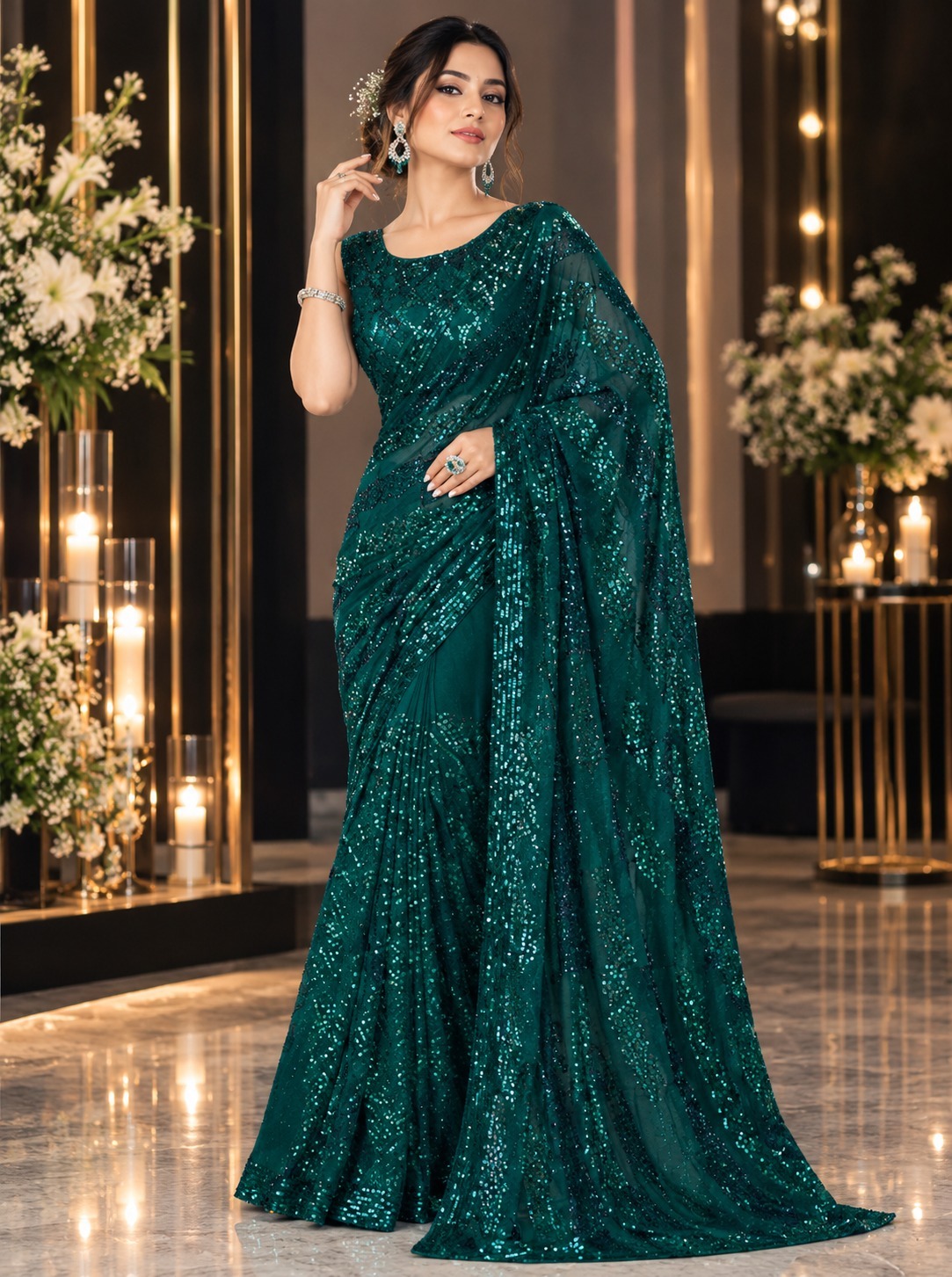 SL Sparkle Georgette Silk Sequins Work Saree with Fancy Blouse — Wholesale Sarees, Vardan Ethnic wholesale from Surat — Photo 7