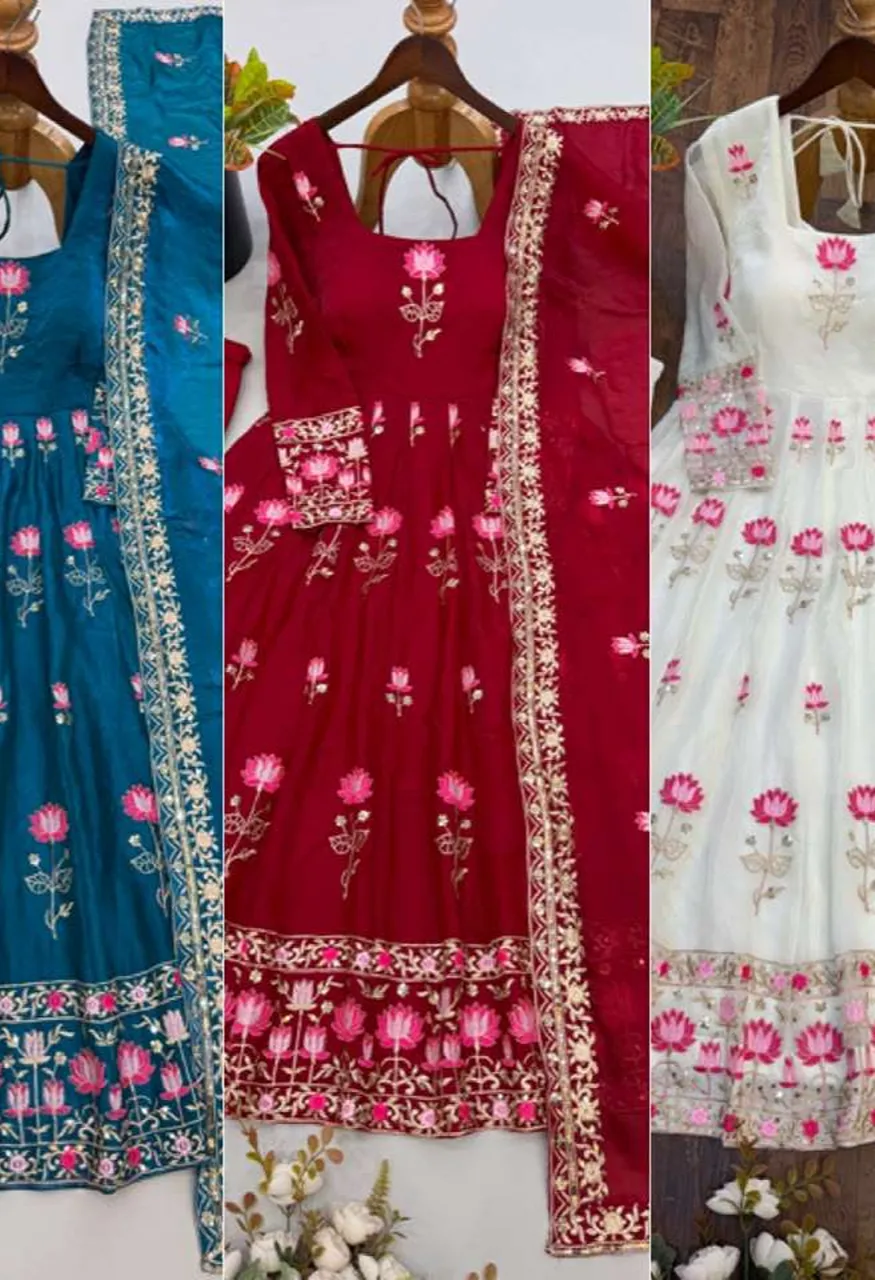 Sr 1724 Silk Heavy Sequence Embroidery Designer Party Wear Gown Suit — Wholesale Readymade Suit, Bandhani Palace wholesale from Surat — Photo 9