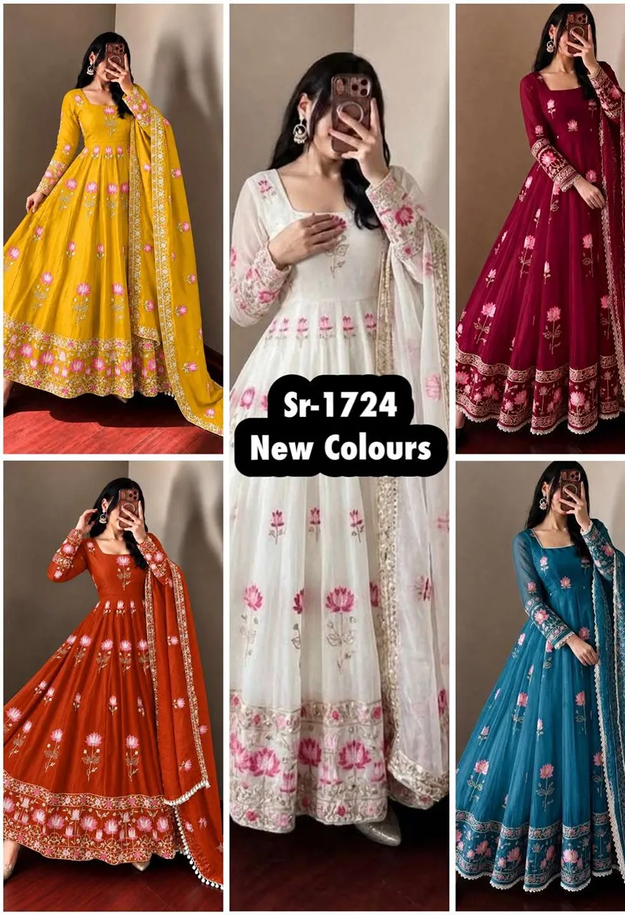 Sr 1724 Silk Heavy Sequence Embroidery Designer Party Wear Gown Suit — Wholesale Readymade Suit, Bandhani Palace wholesale from Surat — Photo 12