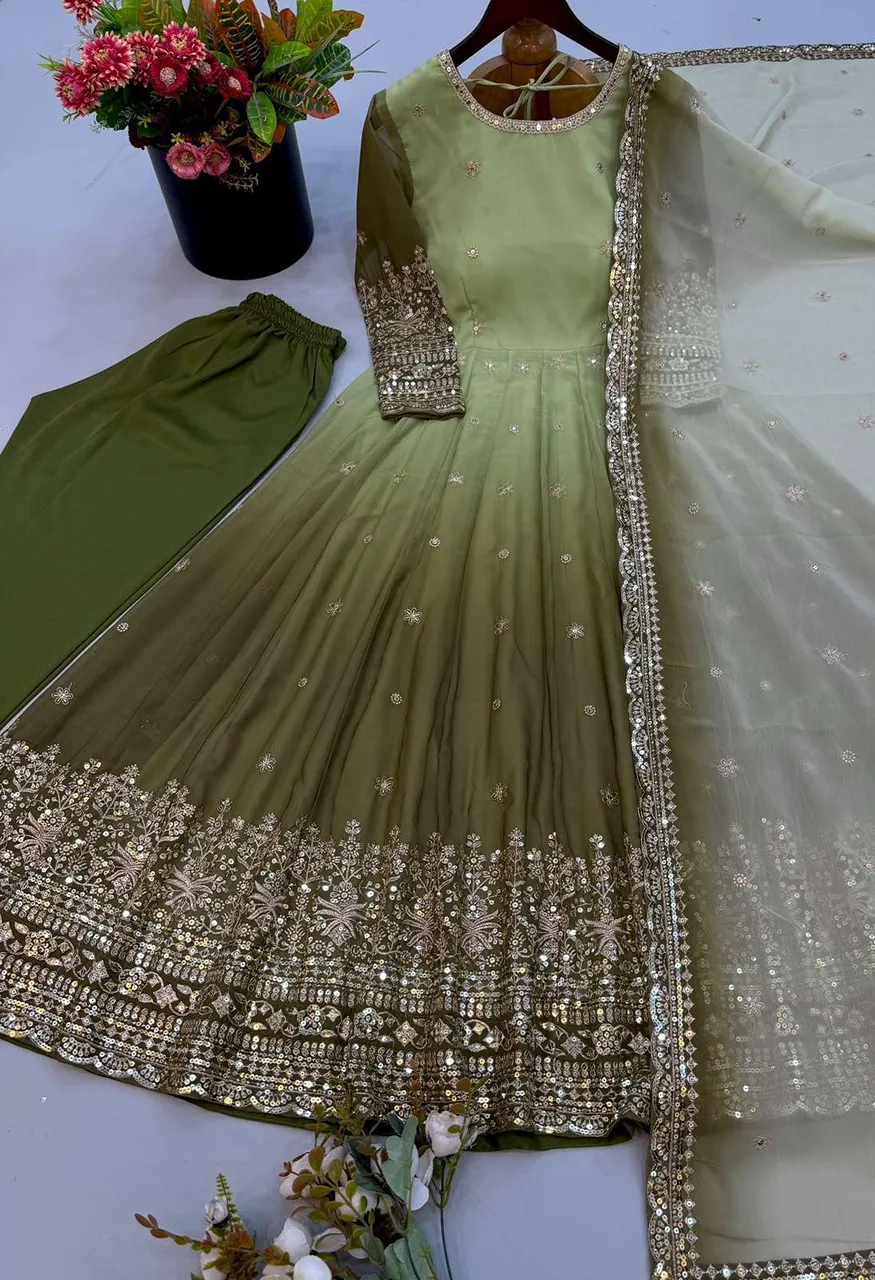 Sr 1725 Shaded Georgette Fabric Beautiful Designer Look Party Wear Anarkali Gown Style Suit — Designer Readymade Suits, Vardan Ethnic wholesale from Surat — Photo 3