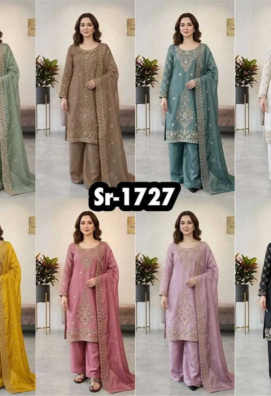 Sr 1727 Silk Sequence Embroidery Designer Work Festive Wear Ladies Suit — Wholesale Kurtis, Vardan Ethnic wholesale from Surat — view 12