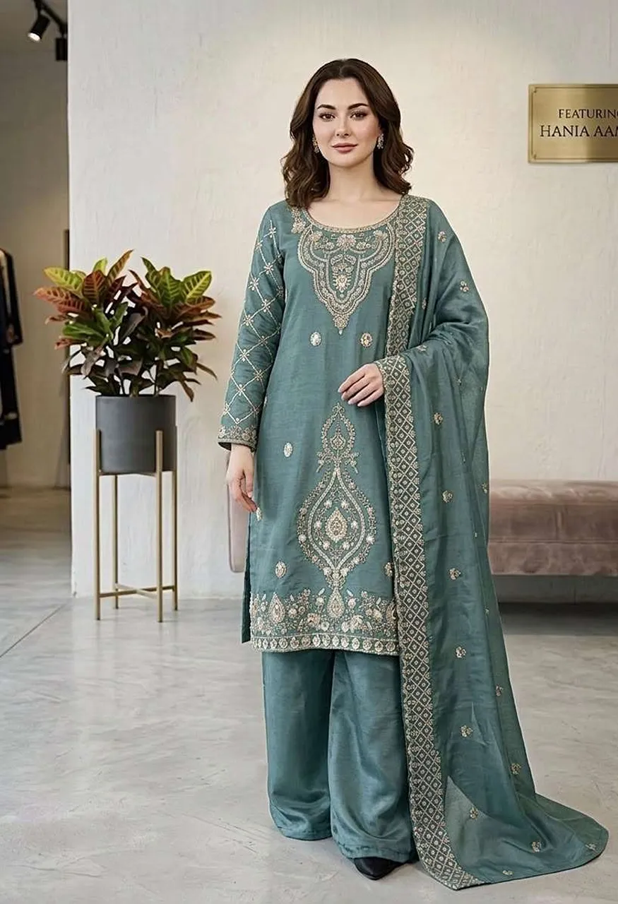 Sr 1727 Silk Sequence Embroidery Designer Work Festive Wear Ladies Suit — Wholesale Kurtis, Vardan Ethnic wholesale from Surat — view 5
