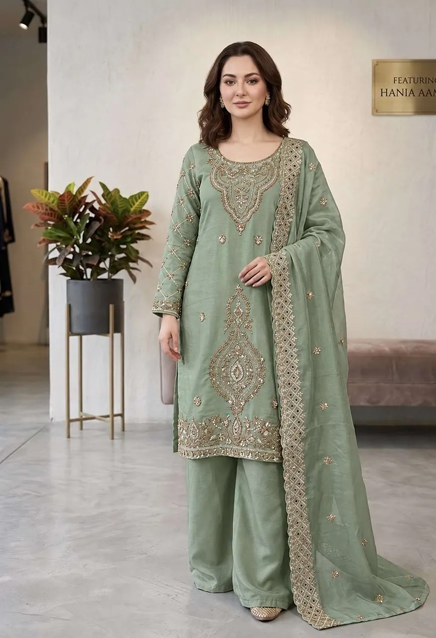 Sr 1727 Silk Sequence Embroidery Designer Work Festive Wear Ladies Suit — Wholesale Kurtis, Vardan Ethnic wholesale from Surat — view 7