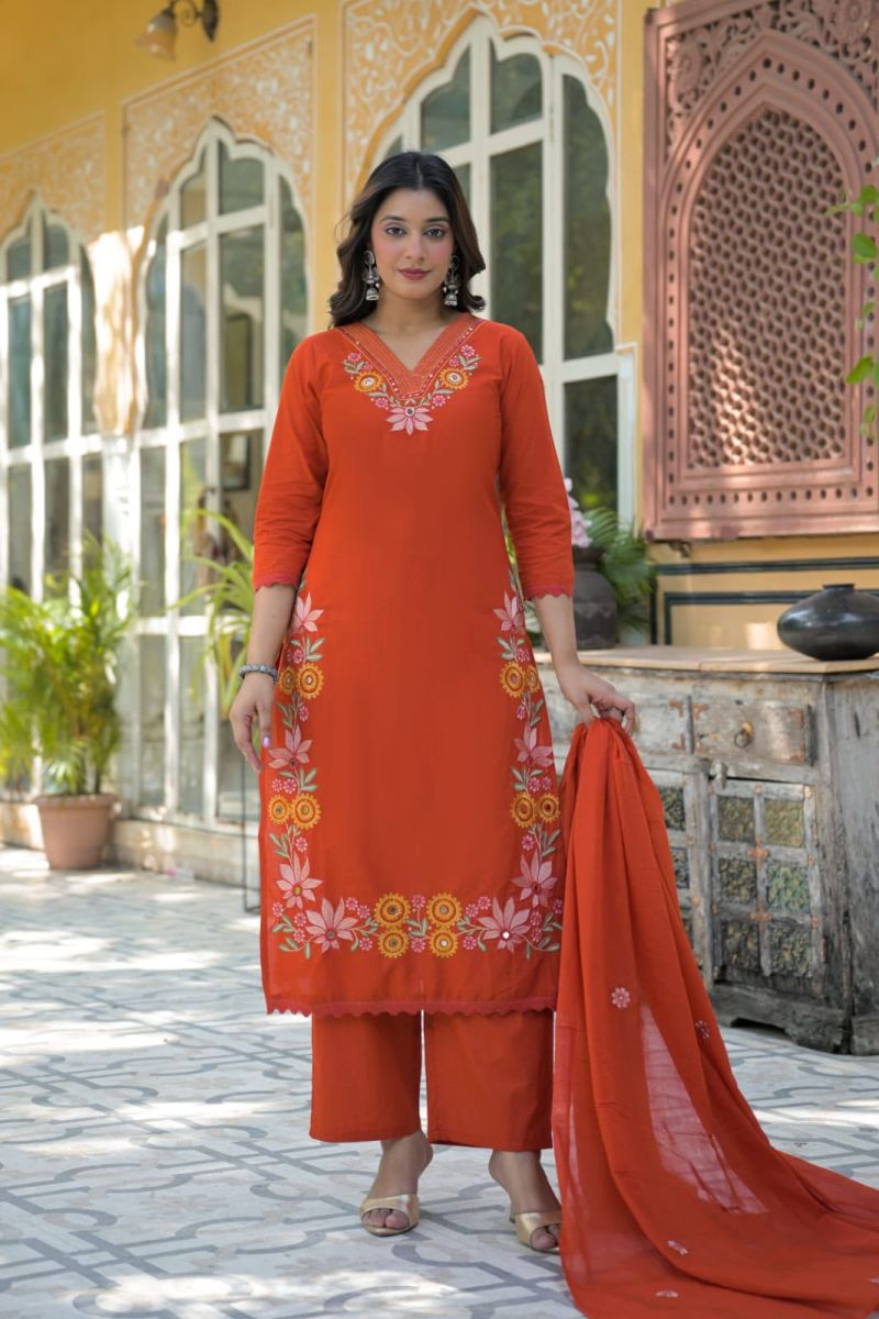 Tlc Vol 189 Wholesale Cotton Embroidered Kurti With Bottom Dupatta Collection — Wholesale Kurtis, Vardan Ethnic wholesale from Surat — Photo 3