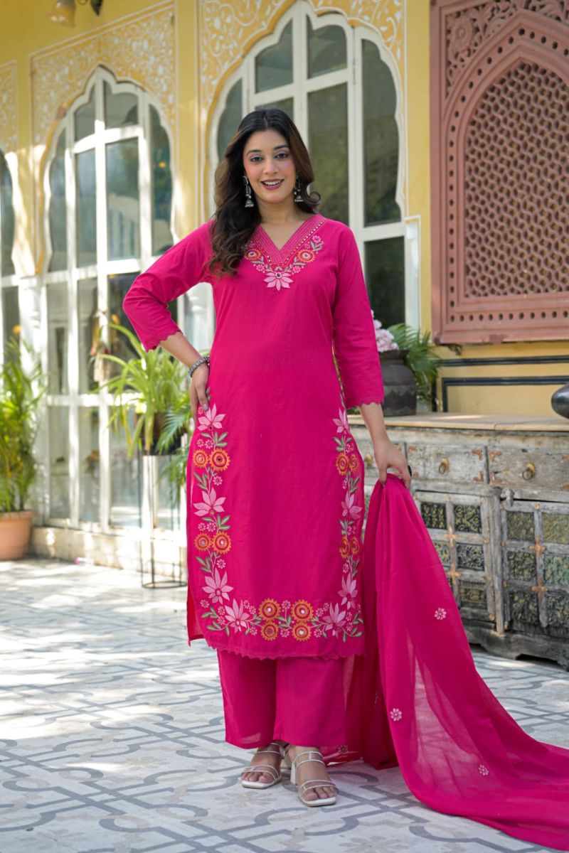 Tlc Vol 189 Wholesale Cotton Embroidered Kurti With Bottom Dupatta Collection