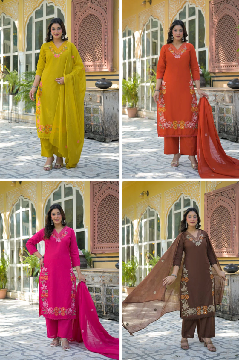 Tlc Vol 189 Wholesale Cotton Embroidered Kurti With Bottom Dupatta Collection — Wholesale Kurtis, Vardan Ethnic wholesale from Surat — Photo 5