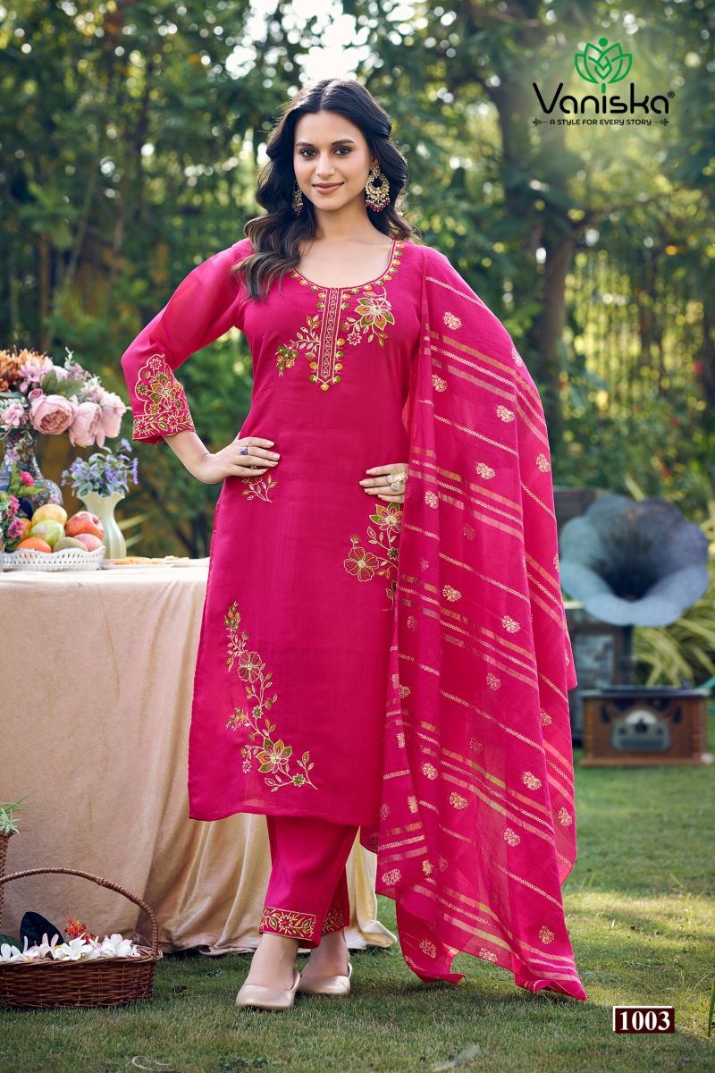 Vaniska Gulzar Vol 1 Mal Chanderi Silk Sequence Work Kurti With Bottom Dupatta Set — Wholesale Kurtis, Vardan Ethnic wholesale from Surat — view 3