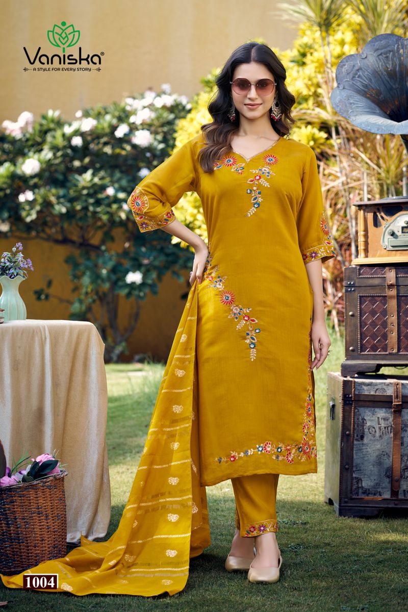 Vaniska Gulzar Vol 1 Mal Chanderi Silk Sequence Work Kurti With Bottom Dupatta Set — Wholesale Kurtis, Vardan Ethnic wholesale from Surat — view 4