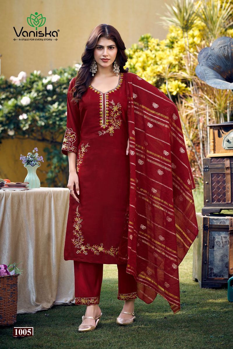Vaniska Gulzar Vol 1 Mal Chanderi Silk Sequence Work Kurti With Bottom Dupatta Set