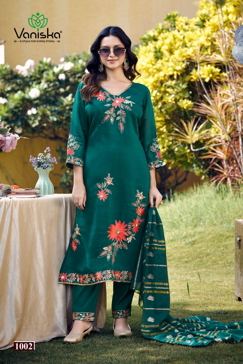 Vaniska Gulzar Vol 1 Mal Chanderi Silk Sequence Work Kurti With Bottom Dupatta Set — Wholesale Kurtis, Vardan Ethnic wholesale from Surat — view 6