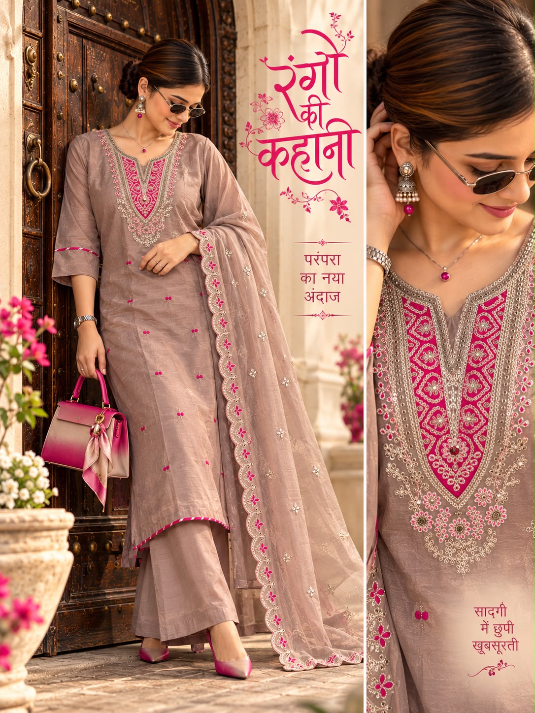 Vardan Ethnic Mul Chanderi 3 Piece Suit Set with Dupatta Work Cotton Aster — Wholesale Kurtis, Vardan Ethnic wholesale from Surat — Photo 2