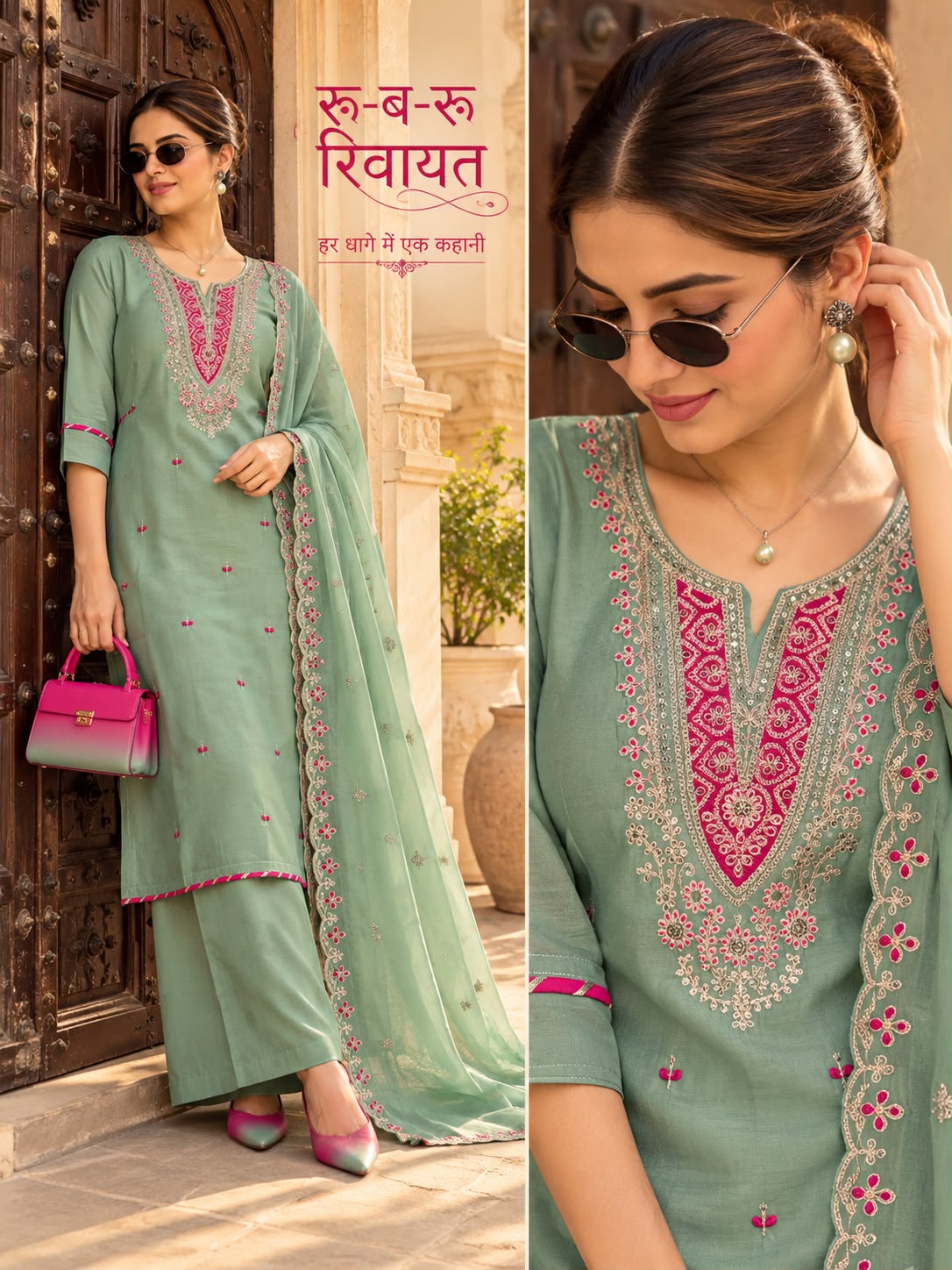 Vardan Ethnic Mul Chanderi 3 Piece Suit Set with Dupatta Work Cotton Aster — Wholesale Kurtis, Vardan Ethnic wholesale from Surat — Photo 5