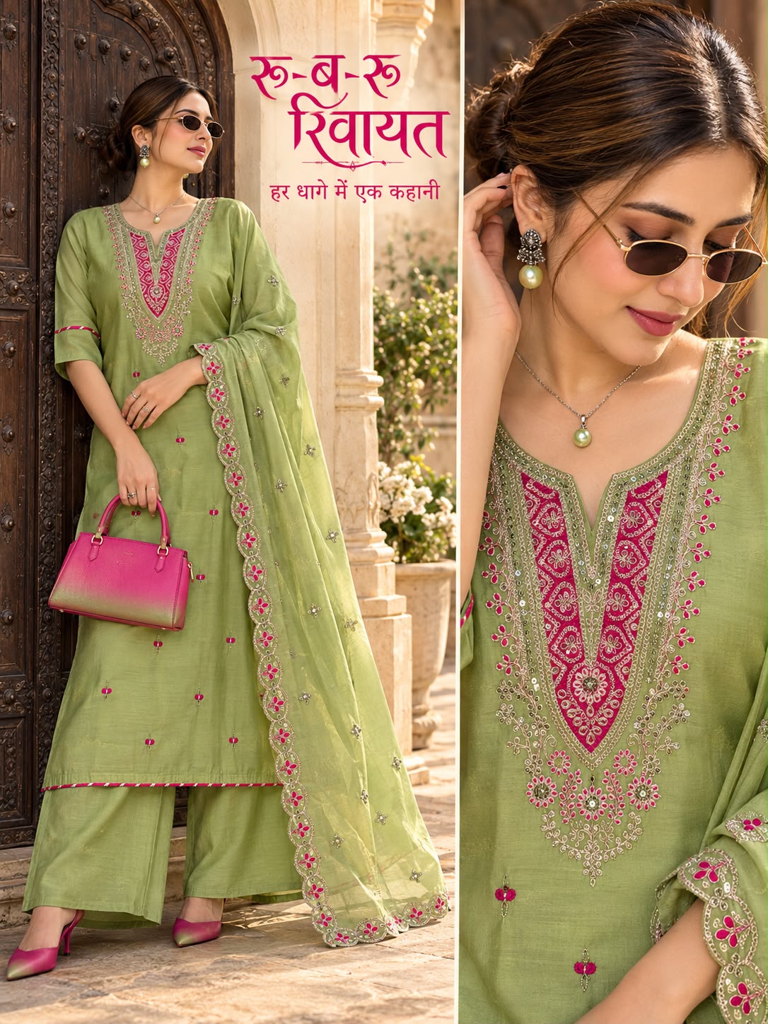 Vardan Ethnic Mul Chanderi 3 Piece Suit Set with Dupatta Work Cotton Aster — Wholesale Kurtis, Vardan Ethnic wholesale from Surat — Photo 4
