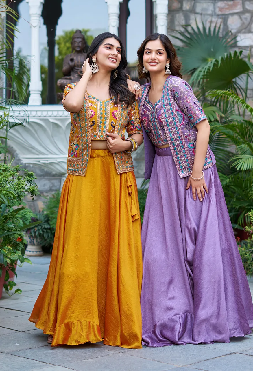 Ram 142 Pure Vichitra Lehenga Choli with Embroidered Koti Wholesale Festival Wear — Lehenga, Vardan Ethnic wholesale from Surat — view 10