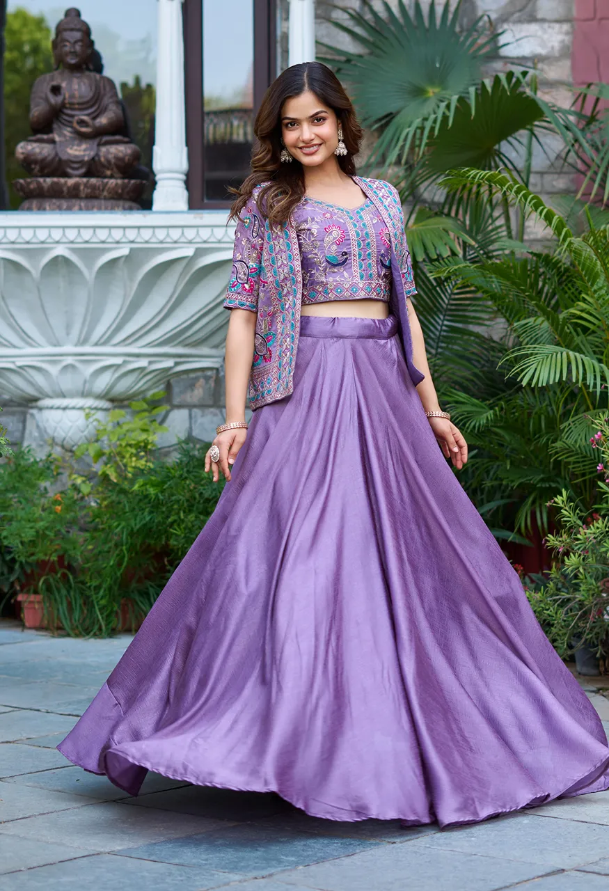 Ram 142 Pure Vichitra Lehenga Choli with Embroidered Koti Wholesale Festival Wear — Lehenga, Vardan Ethnic wholesale from Surat — view 4