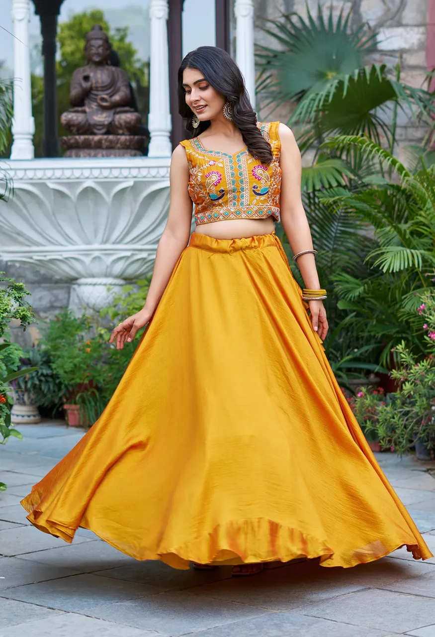 Ram 142 Pure Vichitra Lehenga Choli with Embroidered Koti Wholesale Festival Wear — Lehenga, Vardan Ethnic wholesale from Surat — view 2