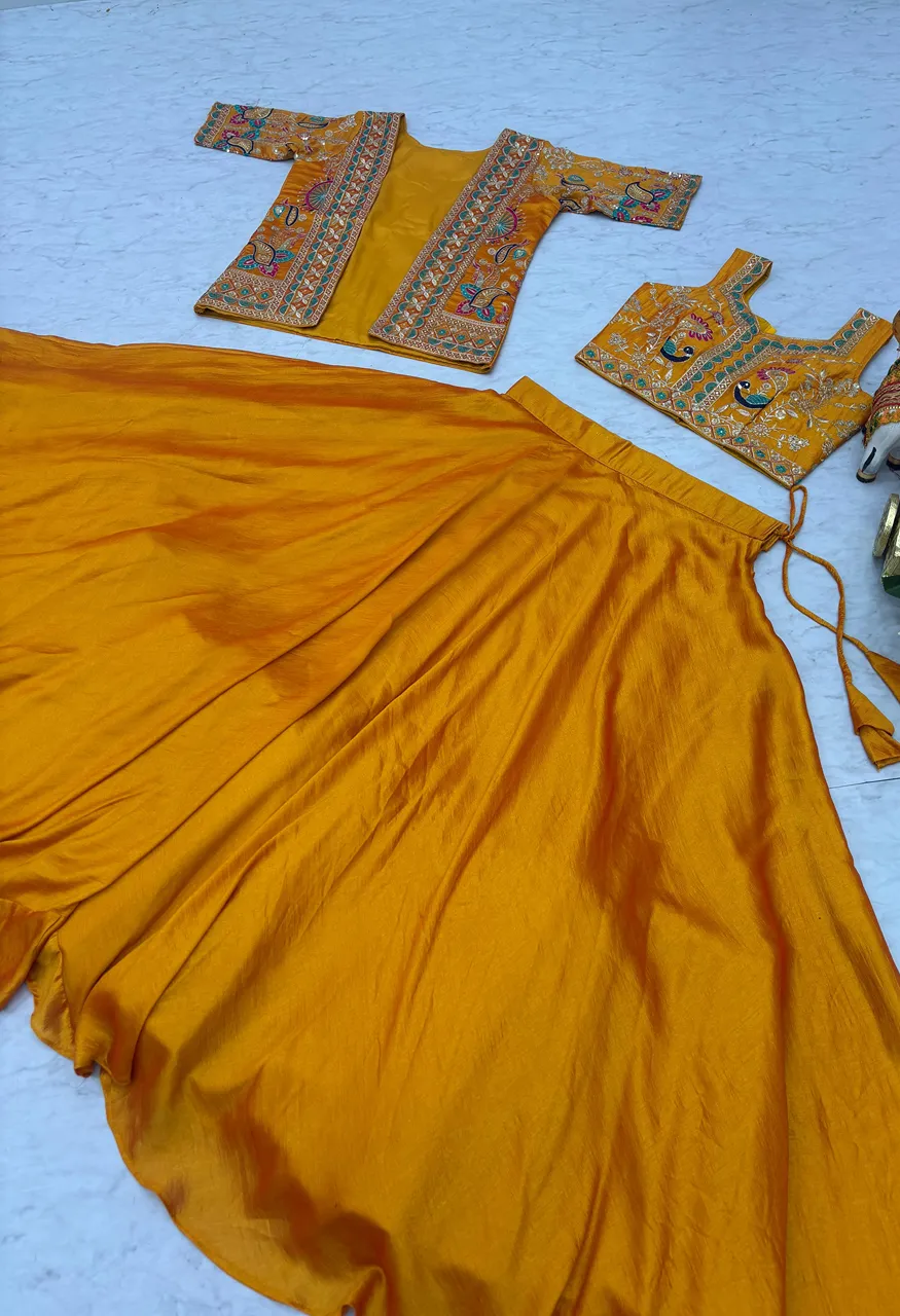 Ram 142 Pure Vichitra Lehenga Choli with Embroidered Koti Wholesale Festival Wear — Lehenga, Vardan Ethnic wholesale from Surat — view 3