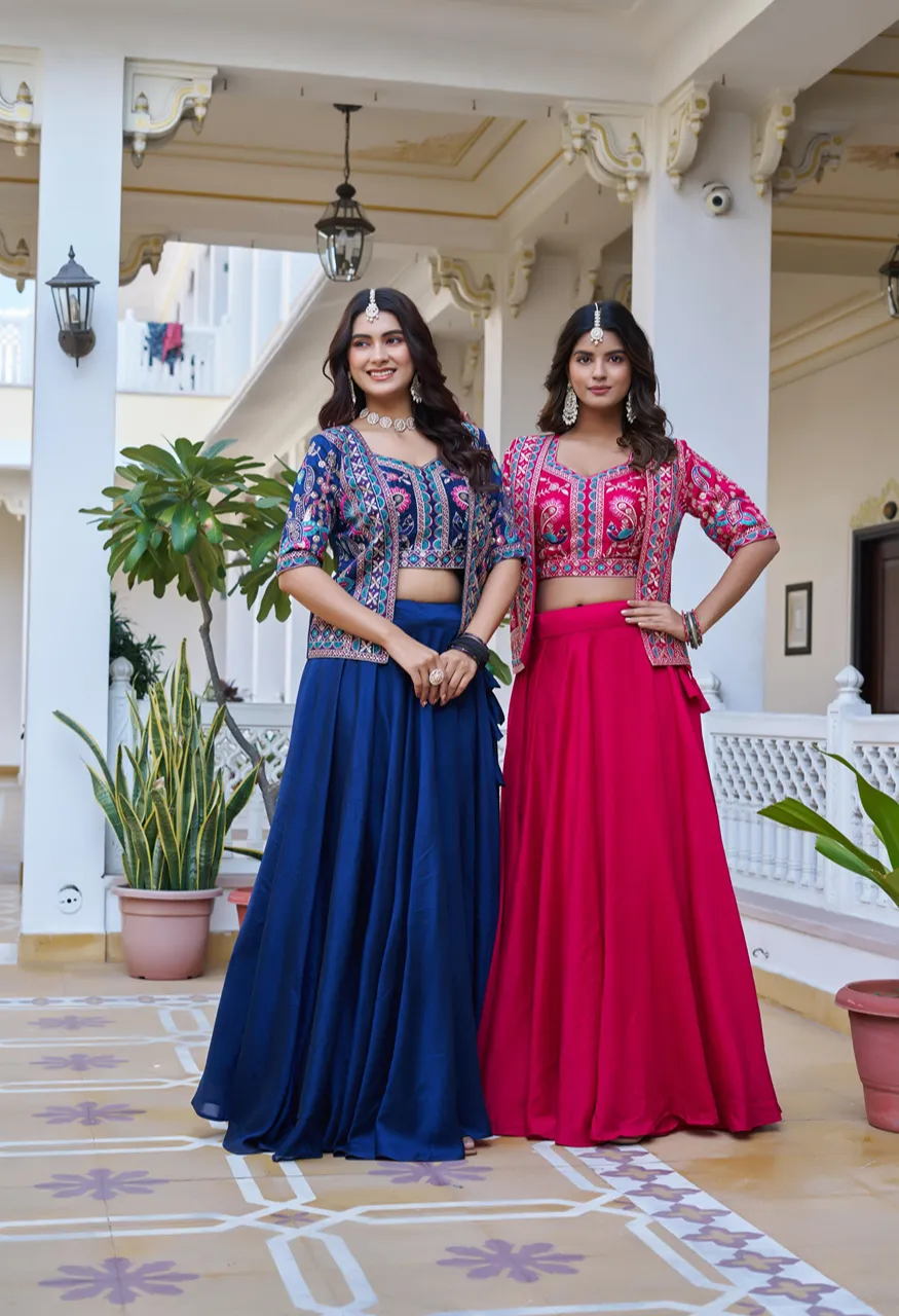 Ram 142 Pure Vichitra Lehenga Choli with Embroidered Koti Wholesale Festival Wear
