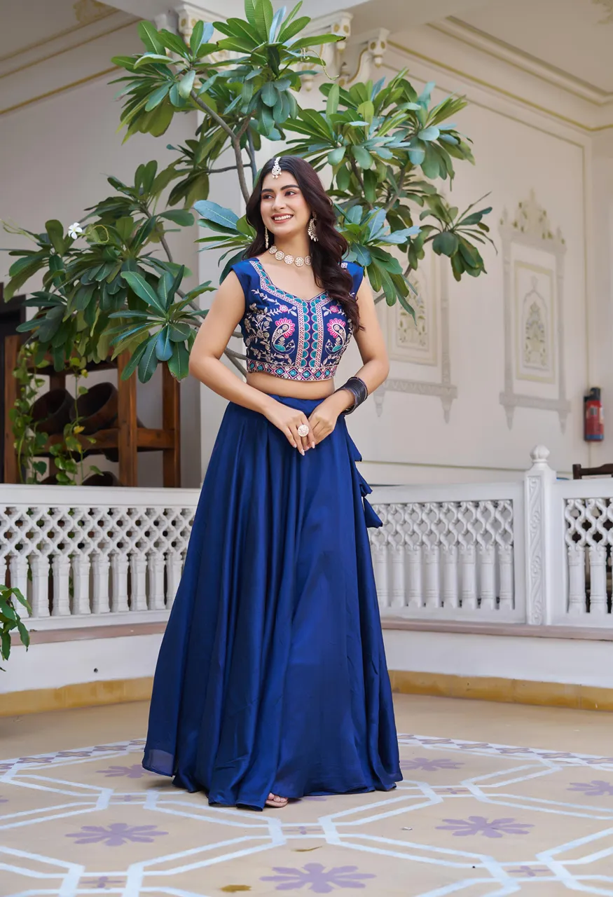 Ram 142 Pure Vichitra Lehenga Choli with Embroidered Koti Wholesale Festival Wear — Lehenga, Vardan Ethnic wholesale from Surat — view 6