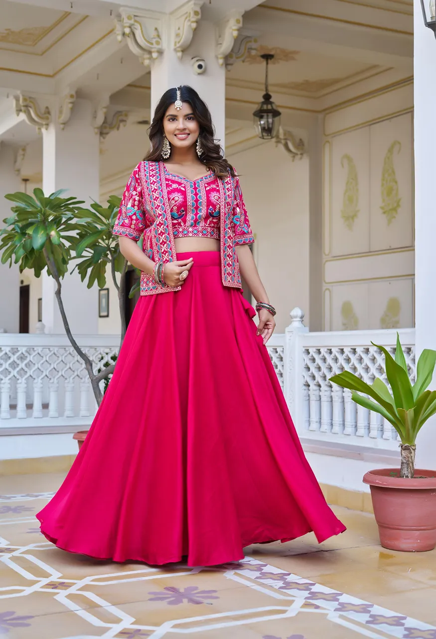 Ram 142 Pure Vichitra Lehenga Choli with Embroidered Koti Wholesale Festival Wear — Lehenga, Vardan Ethnic wholesale from Surat — view 8